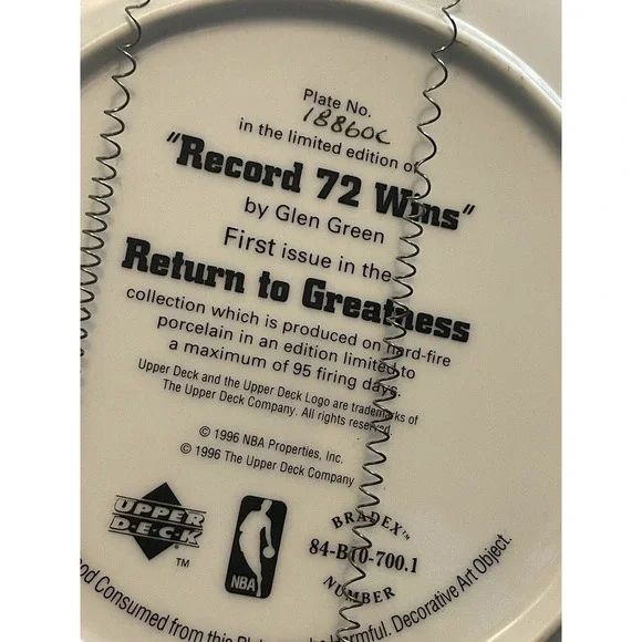 Michael‎ Jordan Record 72 Wins Collector's Plate Bradford Exchange Vintage